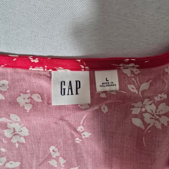 GAP Button Front Dress Puff Sleeve Floral Pink Size Large - Picture 5 of 8